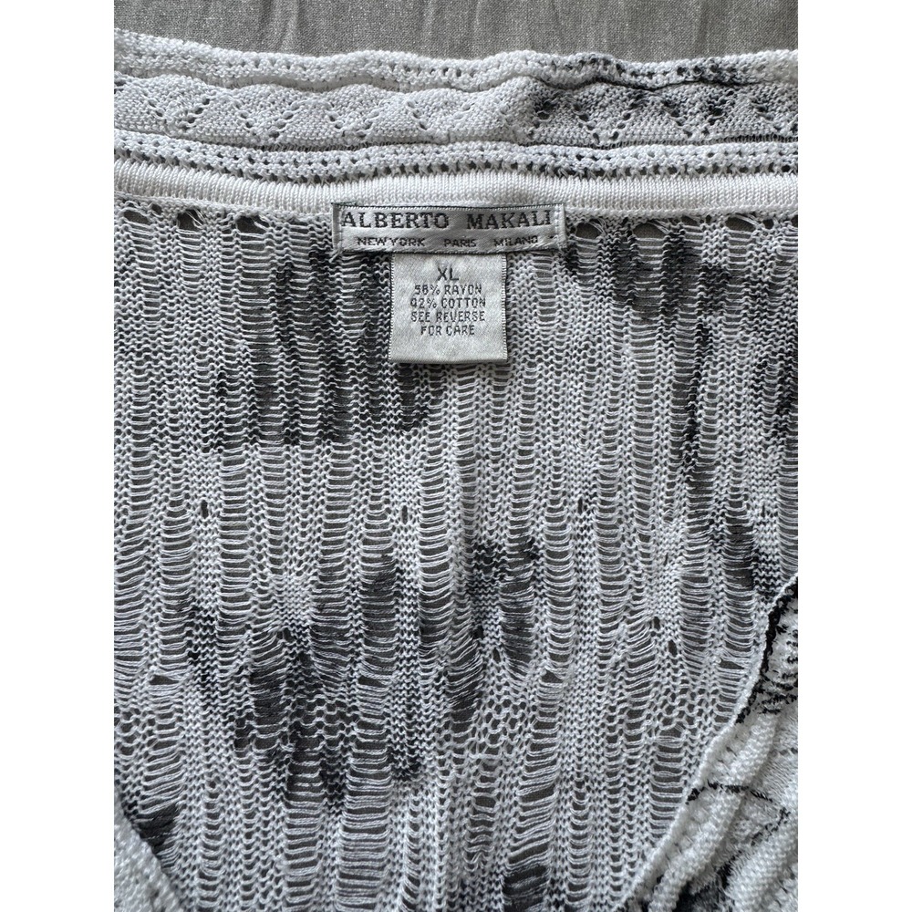 Alberto Makali Artsy Mesh Floral Top XL Black White Semi Sheer Stretch - Picture 6 of 8